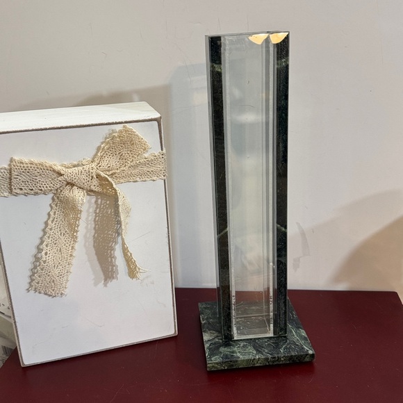 Other - V 1 glass vase.  Elegant Green Marble base and side Vase